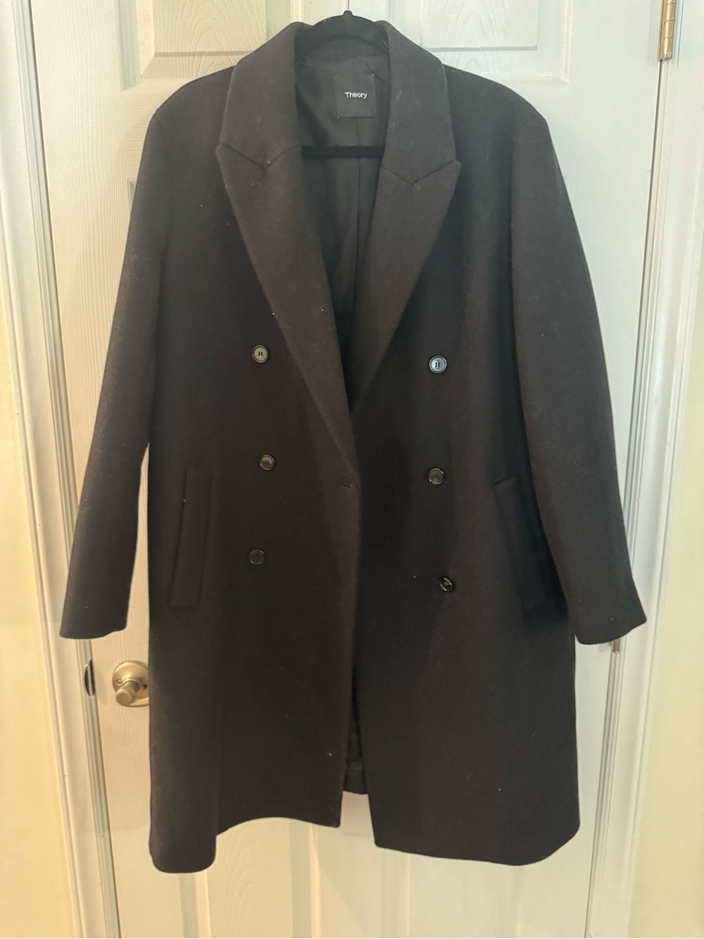 Theory Black Double-Breasted Wool Pea Coat